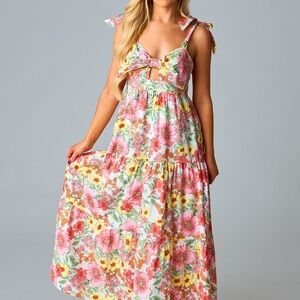 Buddy Love Pink and Yellow Floral Maxi Dress